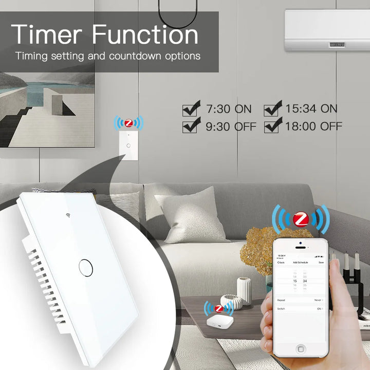 MOES ZigBee Touch Smart Light Switch With Neutral/No Neutral , US Wall Switch No Capacitor Smart Life/Tuya Works with Alexa