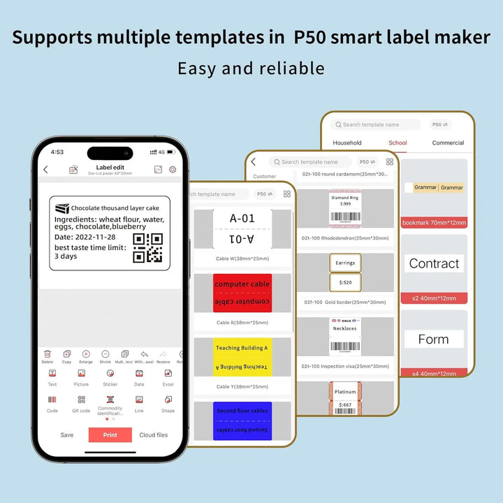MARKLife P50 Thermal Wireless Label Printer Portable Bluetooth Sticker Mini Printer Barcode Label Maker Price Tag Printers DIY