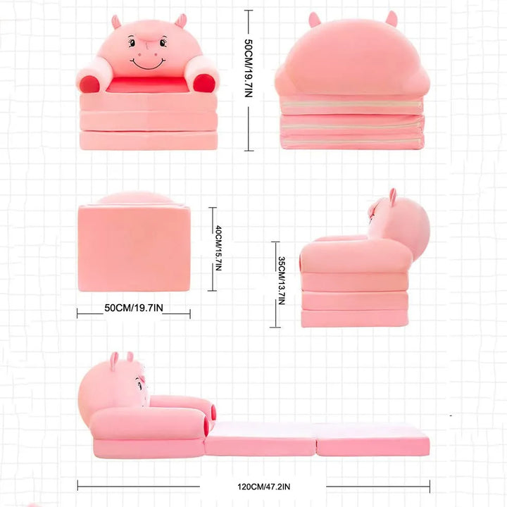 Plush Foldable Kids Sofa Backrest Armchair 2 In 1 Foldable Children Sofa Cute Cartoon Lazy Sofa Children Flip Open Sofa Bed For