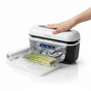 Mini Vacuum Sealer with USB Rechargeable Portable Wireless System, for preserving dry/moist foods, with bags and pump for compact storage.
